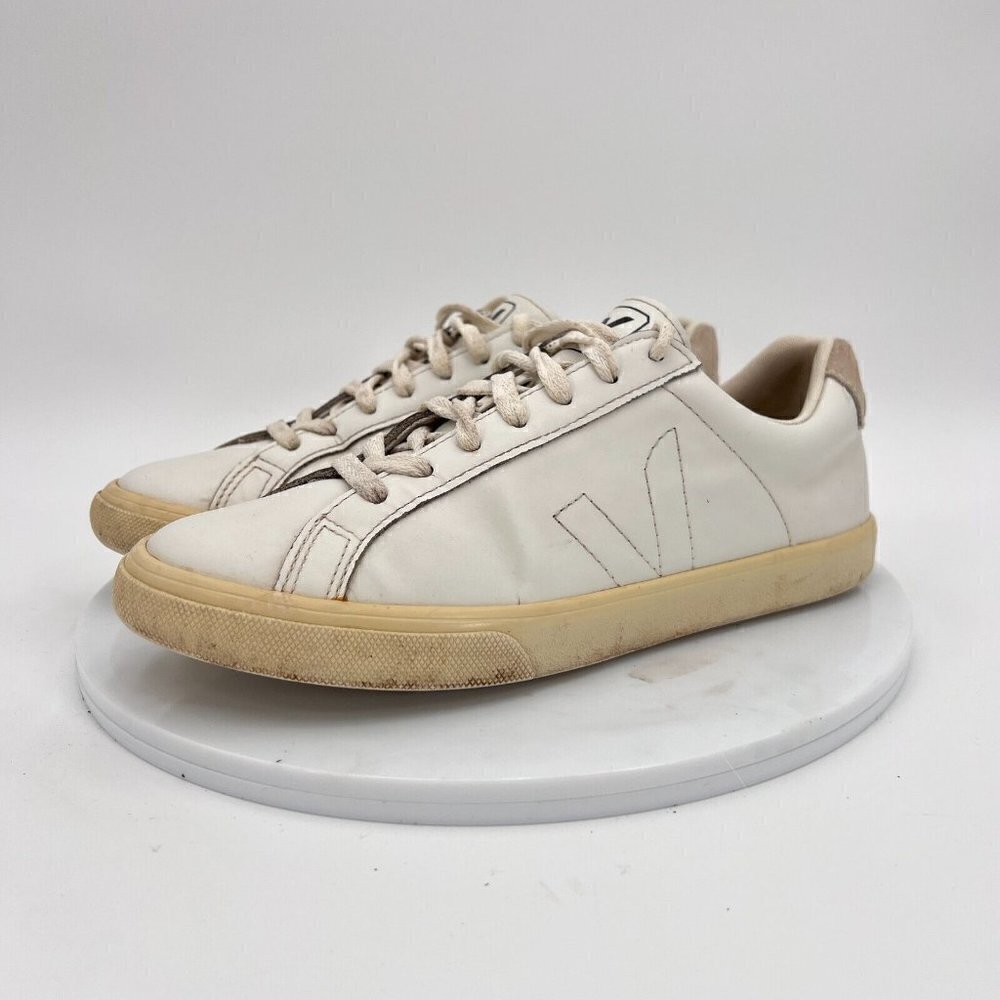 Veja Esplar Women Size 8 Extra White Leather V stitch Logo Lace Up Training Shoe